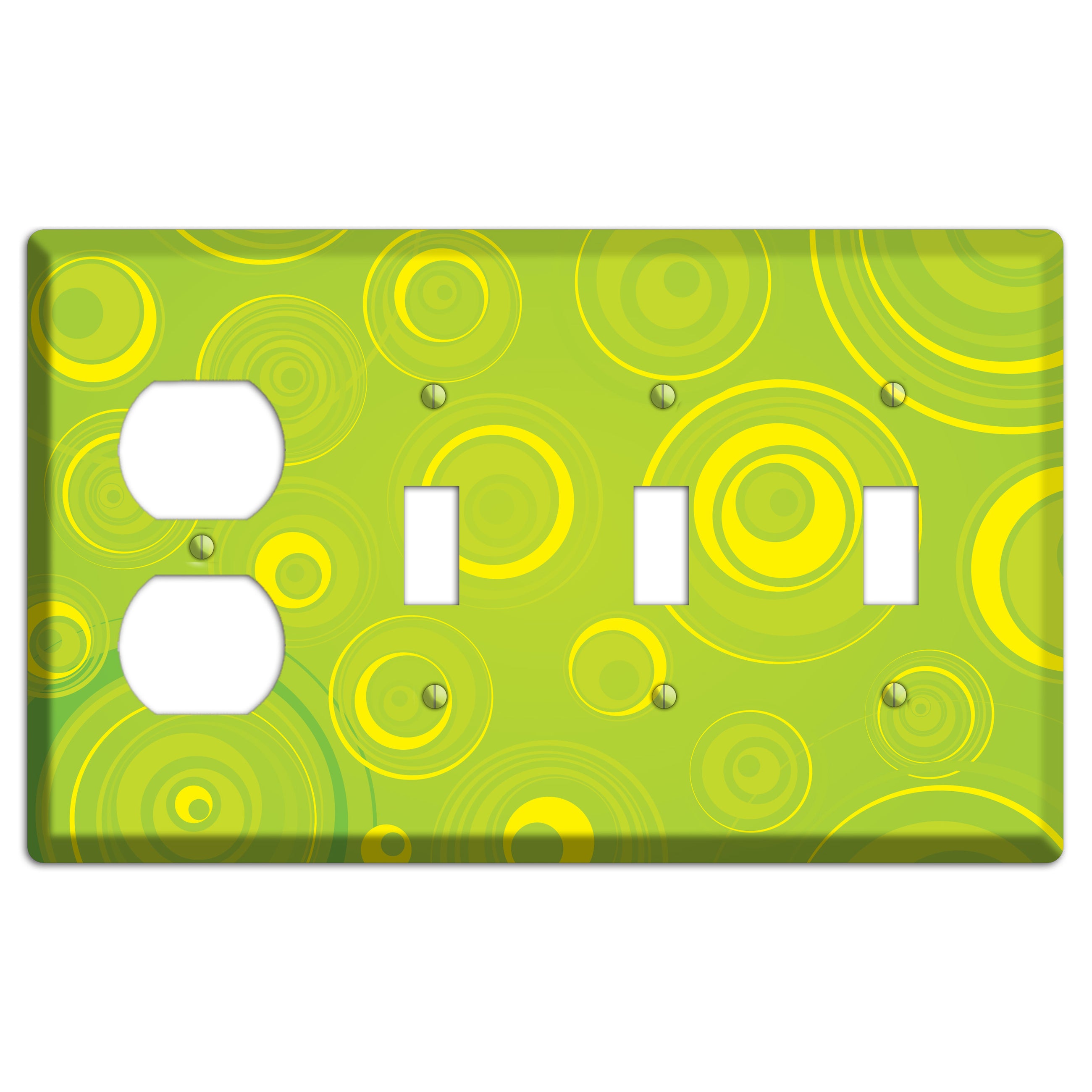 Green-yellow Circles Duplex / 3 Toggle Wallplate