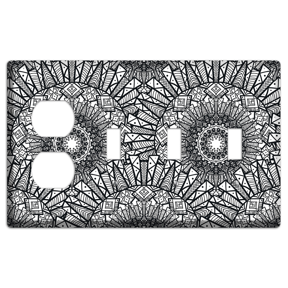 Mandala Black and White Style X Cover Plates Duplex / 3 Toggle Wallplate