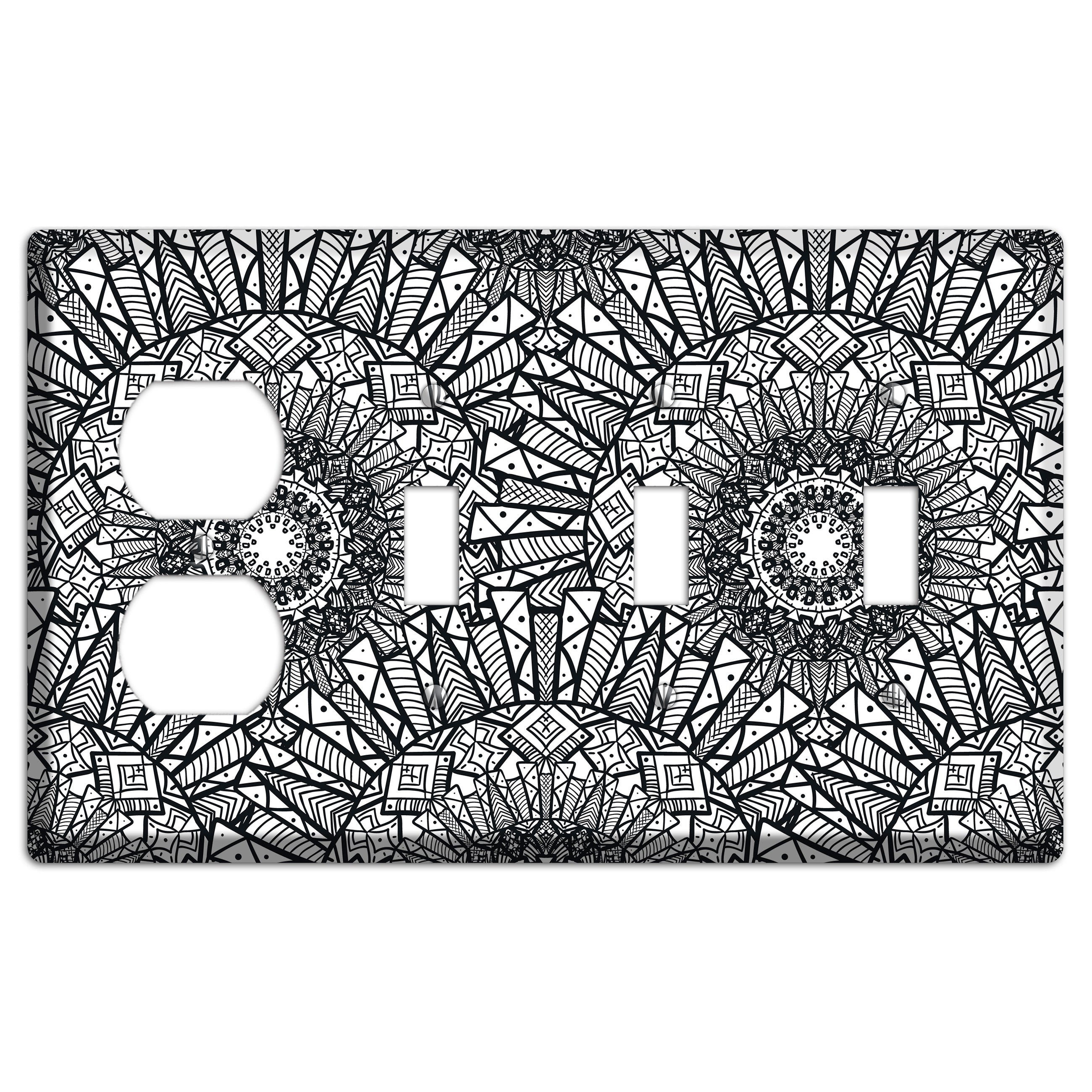 Mandala Black and White Style X Cover Plates Duplex / 3 Toggle Wallplate
