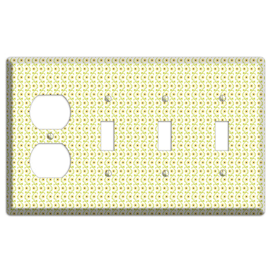 Tiny Yellow and Green Retro Sprig Duplex / 3 Toggle Wallplate
