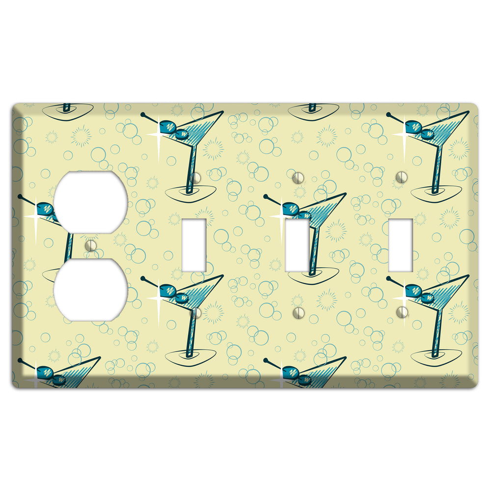 Yellow Martini Duplex / 3 Toggle Wallplate