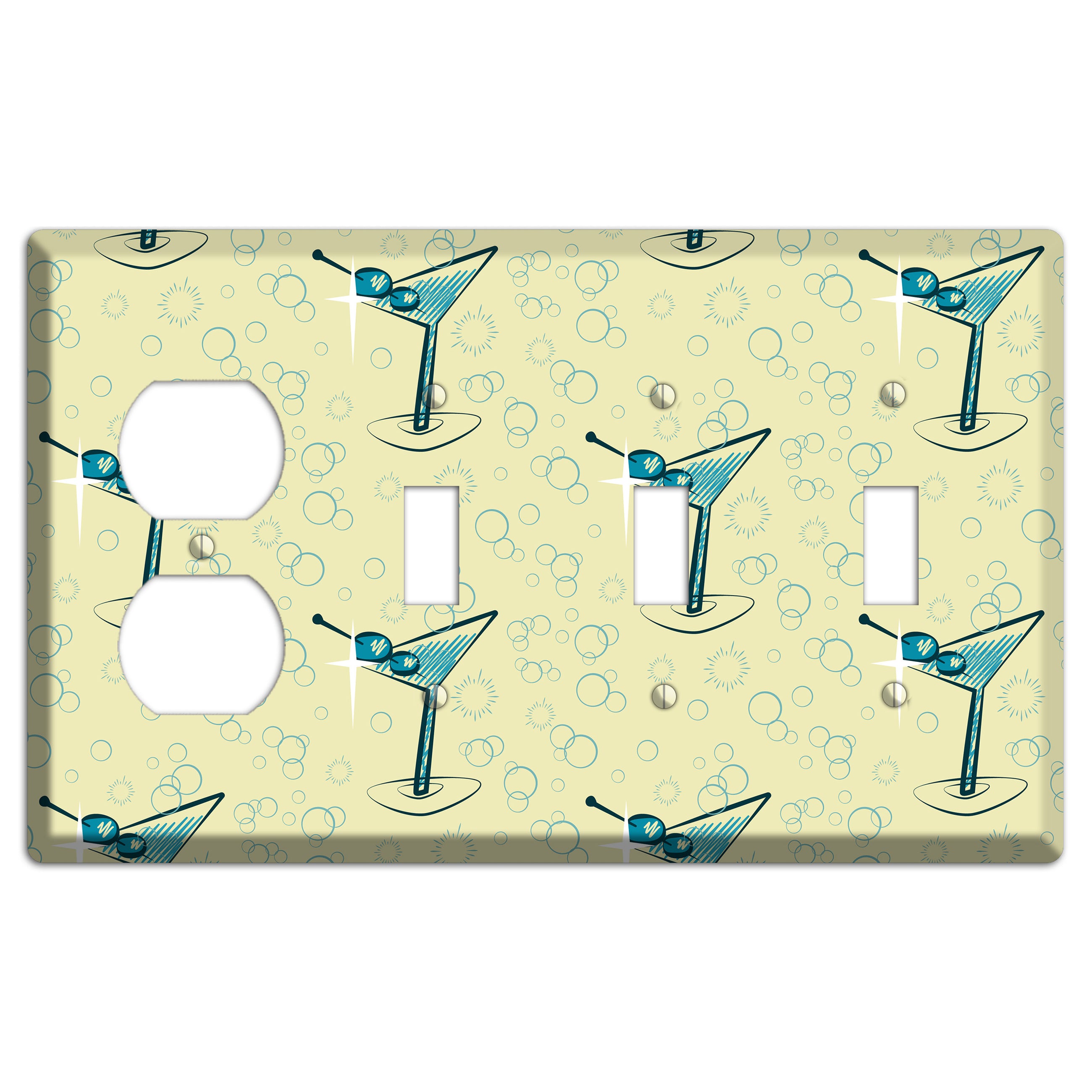 Yellow Martini Duplex / 3 Toggle Wallplate