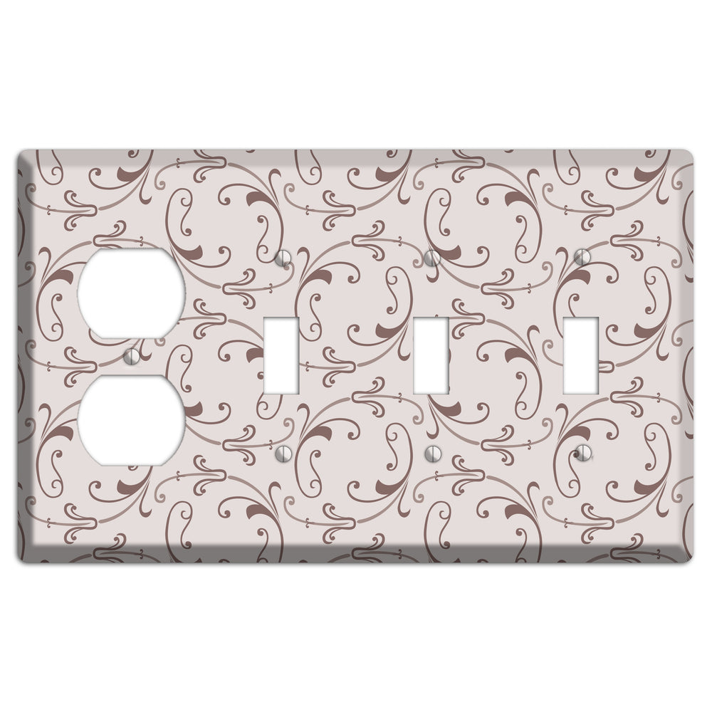 Mauve Victorian Sprig Duplex / 3 Toggle Wallplate