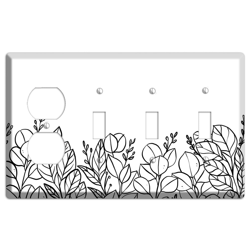 Hand-Drawn Floral 15 Duplex / 3 Toggle Wallplate