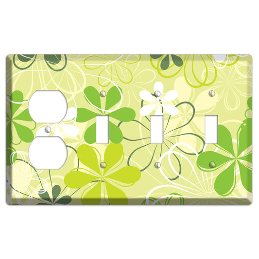 Green Retro Flowers Duplex / 3 Toggle Wallplate