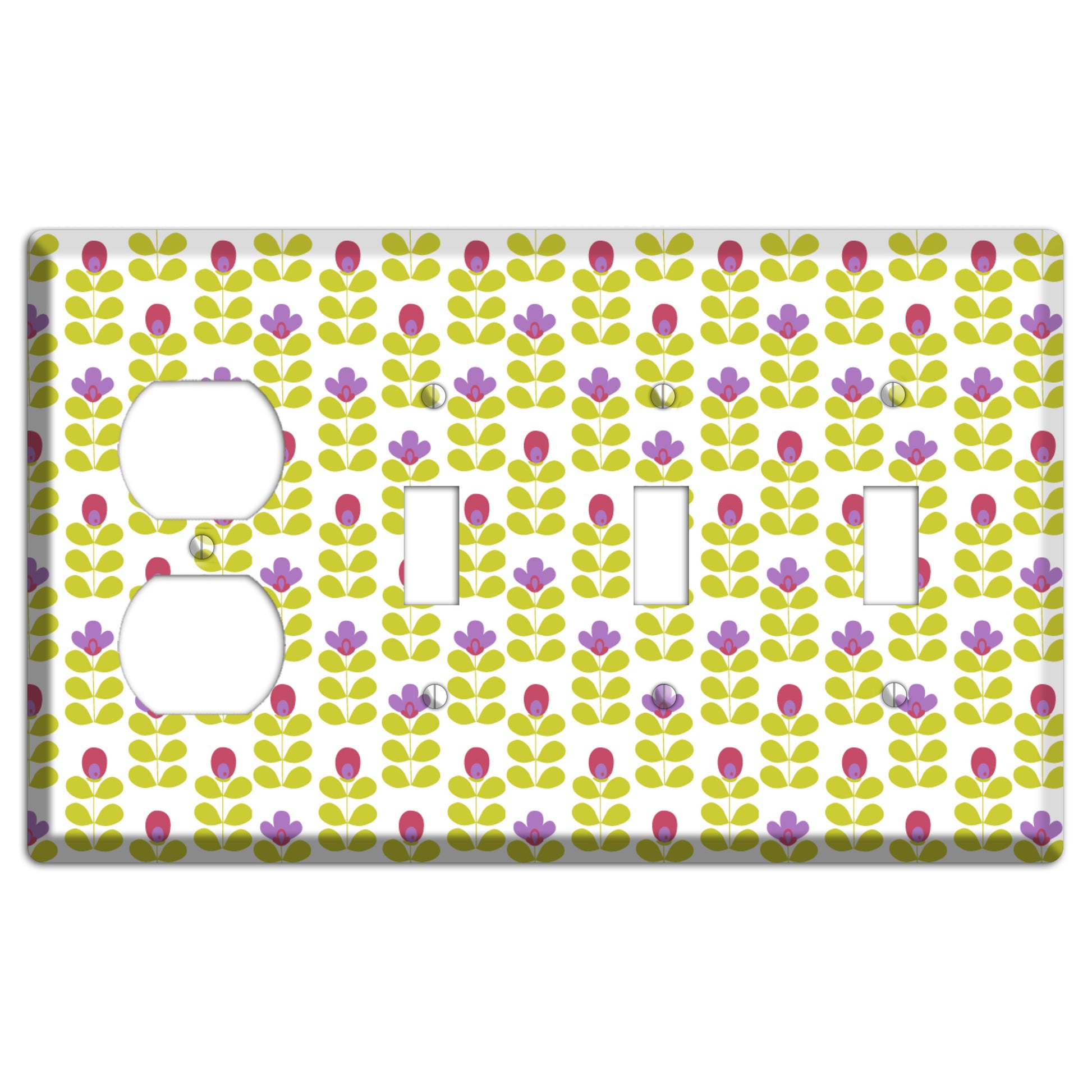 Yellow Deco Floral Half Drop Duplex / 3 Toggle Wallplate