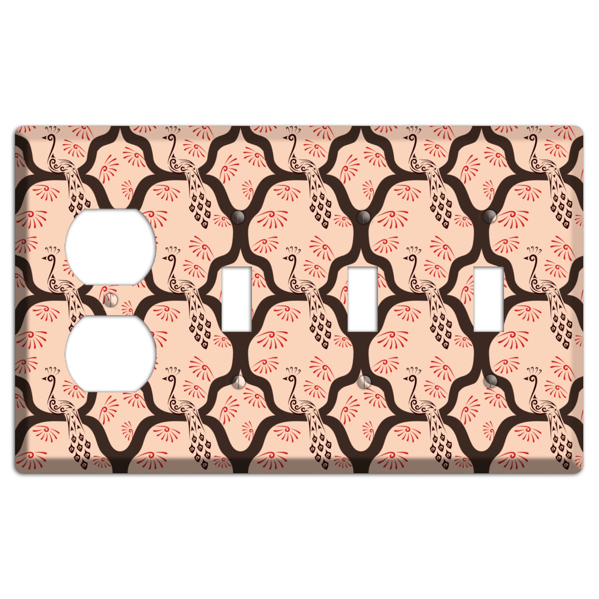 Light Quatrefoil Peacock Duplex / 3 Toggle Wallplate
