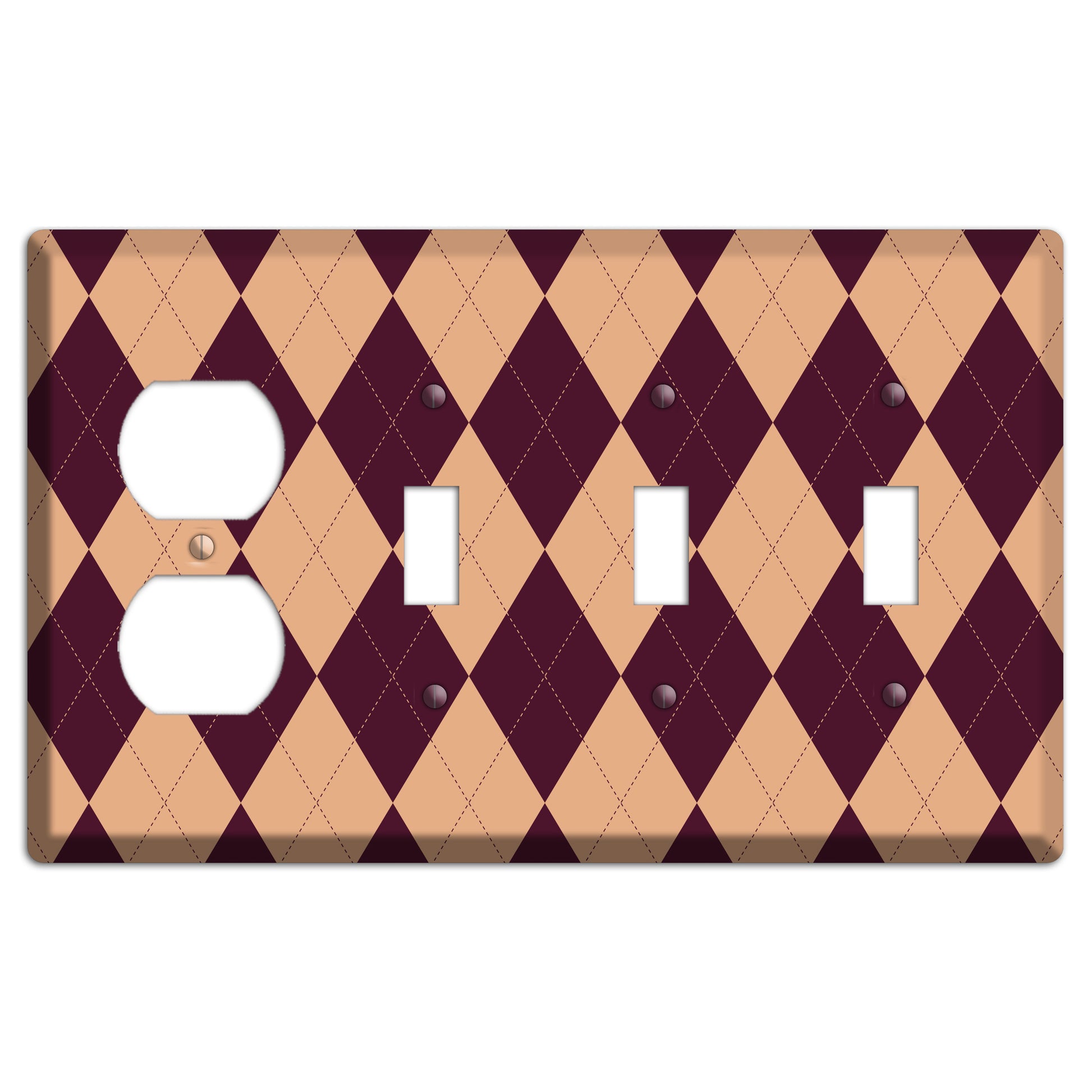 Purple and Beige Argyle Duplex / 3 Toggle Wallplate