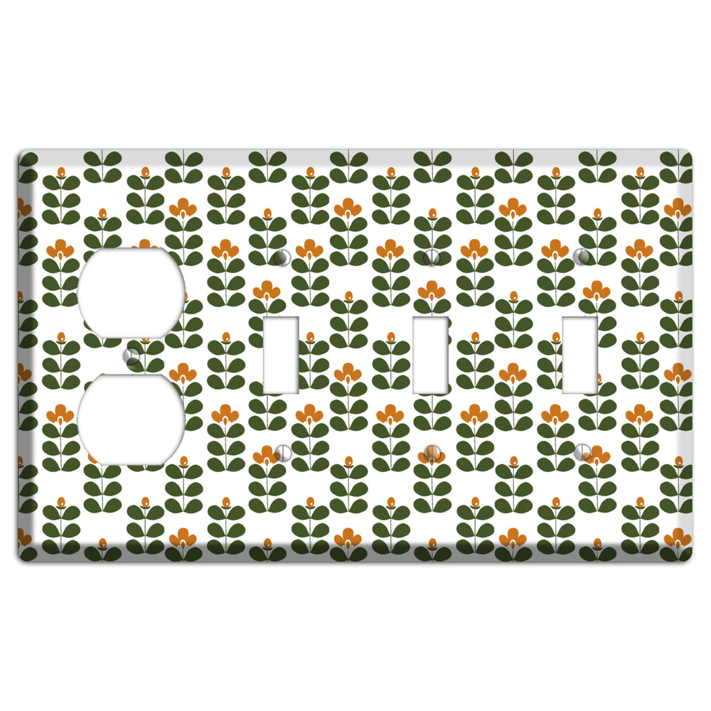 Green Small Sprouts Duplex / 3 Toggle Wallplate