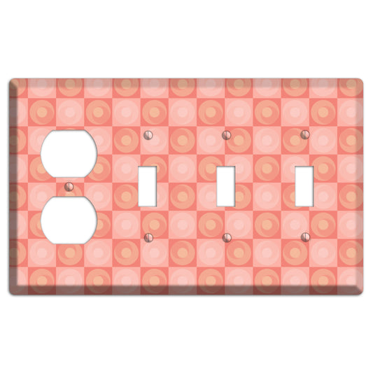 Pink Tiled Circles Duplex / 3 Toggle Wallplate