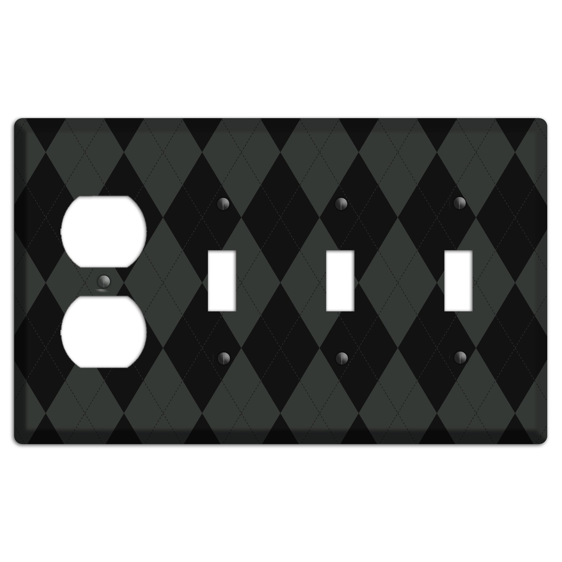 Gray and Black Argyle Duplex / 3 Toggle Wallplate