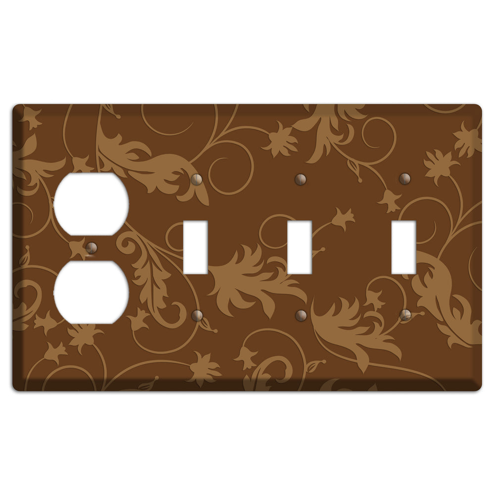 Brown Victorian Sprig Duplex / 3 Toggle Wallplate