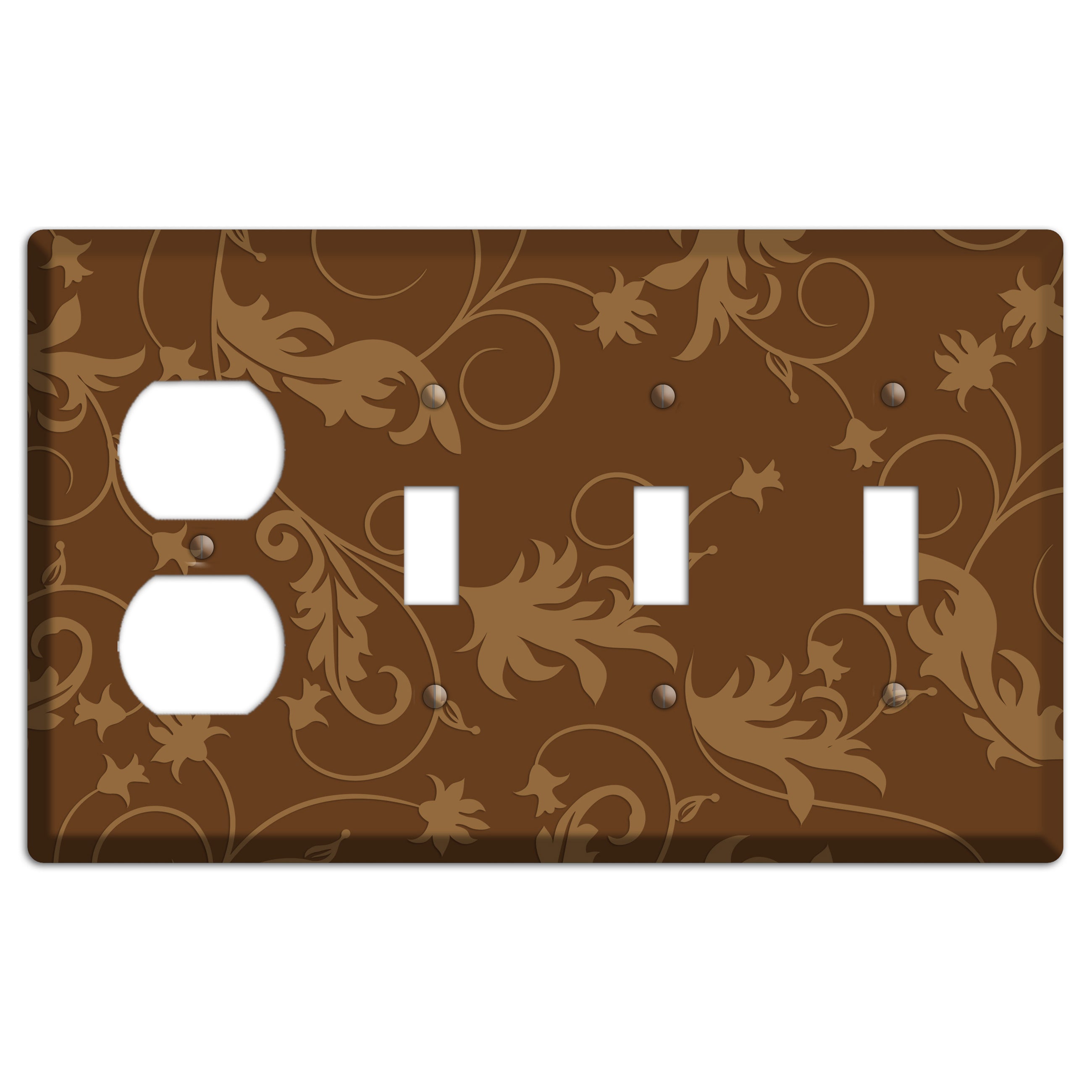 Brown Victorian Sprig Duplex / 3 Toggle Wallplate