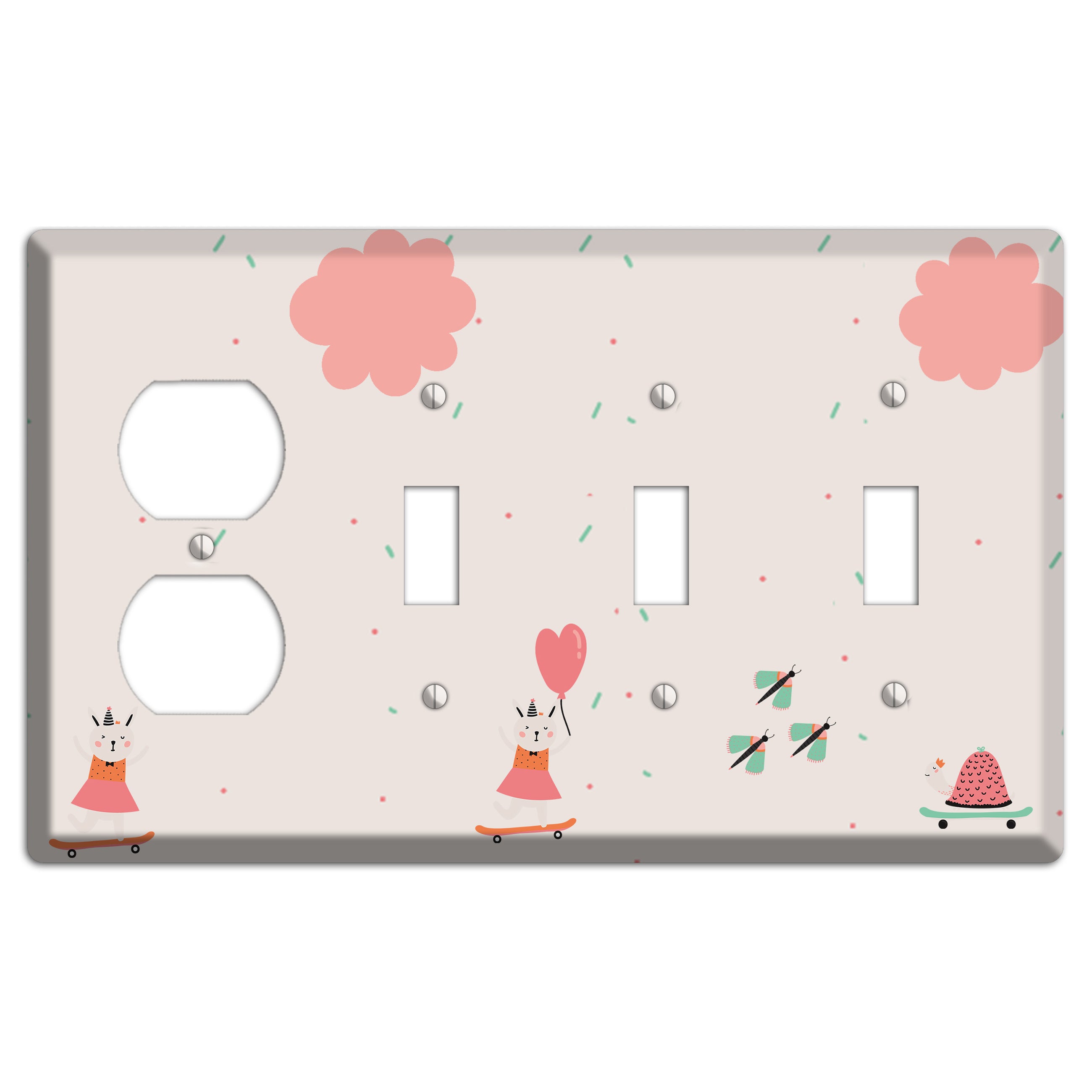 Skateboard Kitty Duplex / 3 Toggle Wallplate