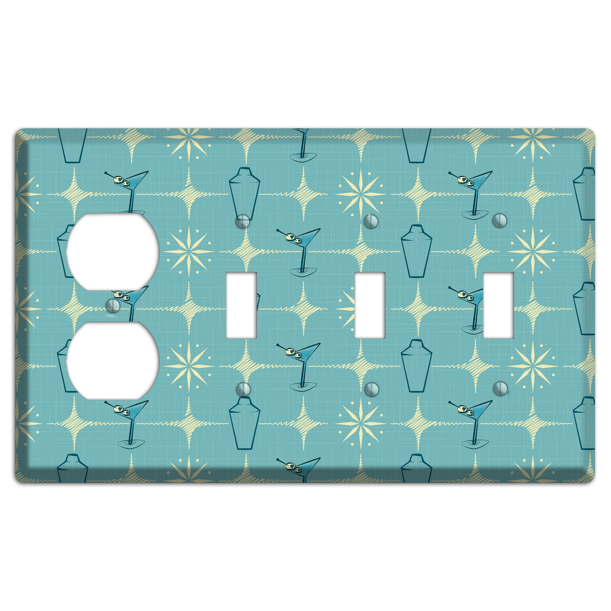 Blue Shaker and Martini Duplex / 3 Toggle Wallplate