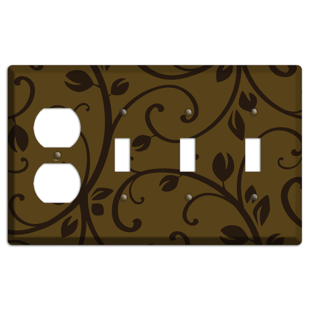 Brown Bud Sprig Duplex / 3 Toggle Wallplate