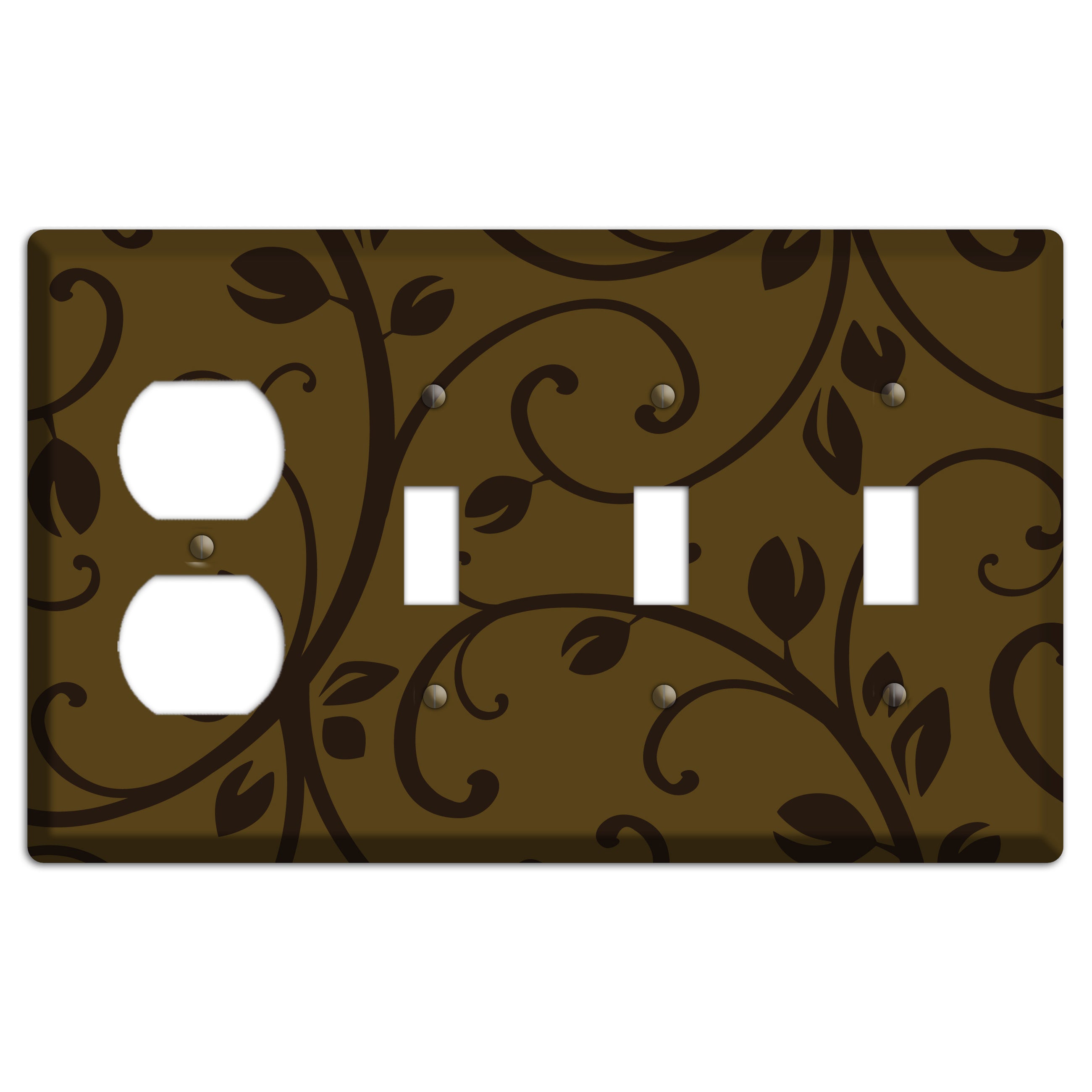 Brown Bud Sprig Duplex / 3 Toggle Wallplate