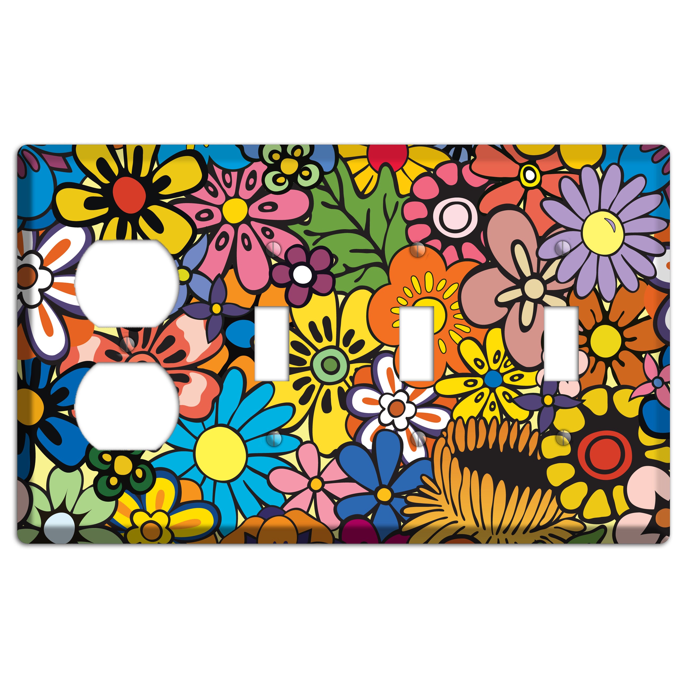 Flower Power Duplex / 3 Toggle Wallplate