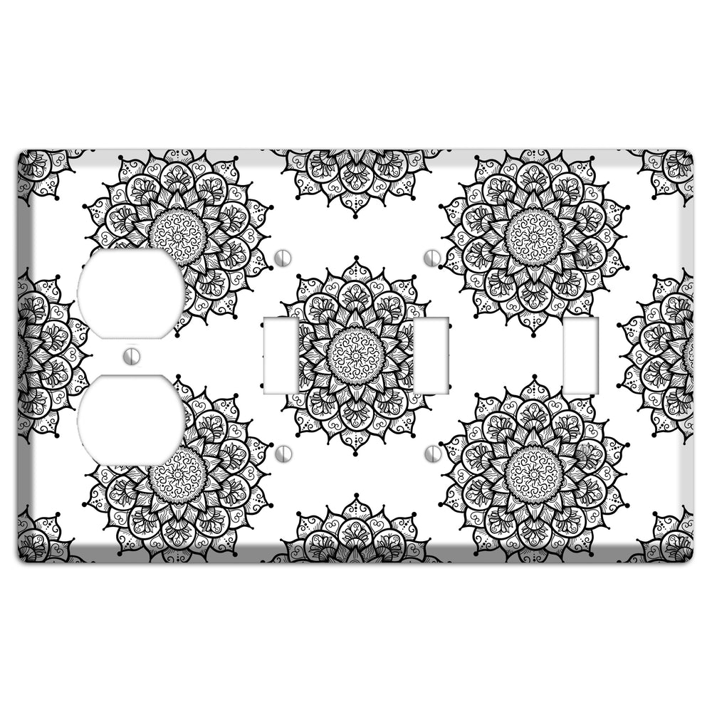 Mandala Black and White Style S Cover Plates Duplex / 3 Toggle Wallplate