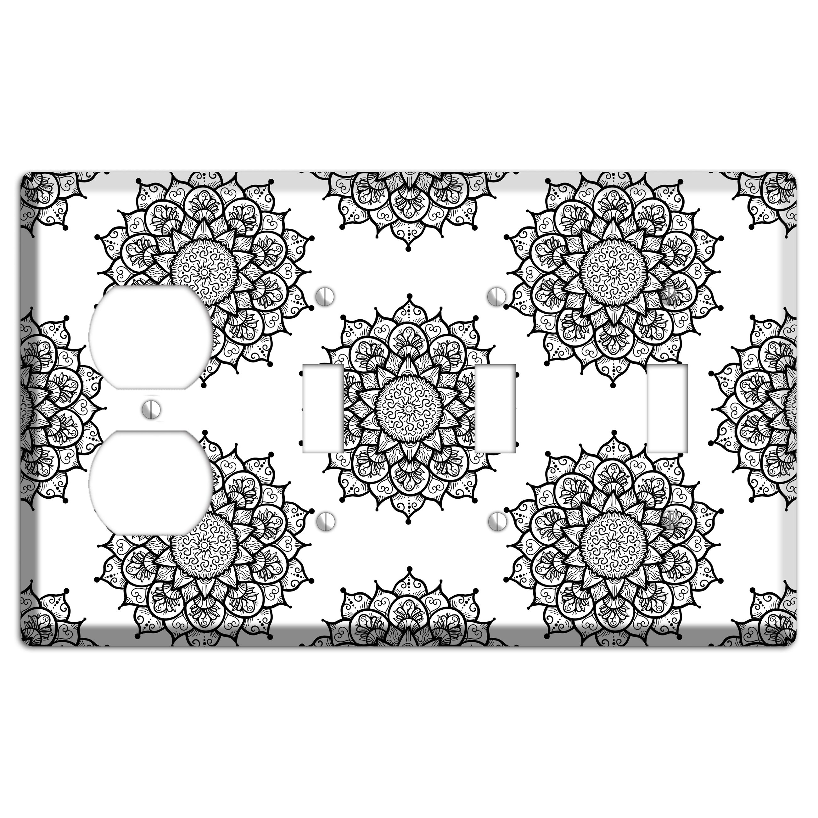 Mandala Black and White Style S Cover Plates Duplex / 3 Toggle Wallplate
