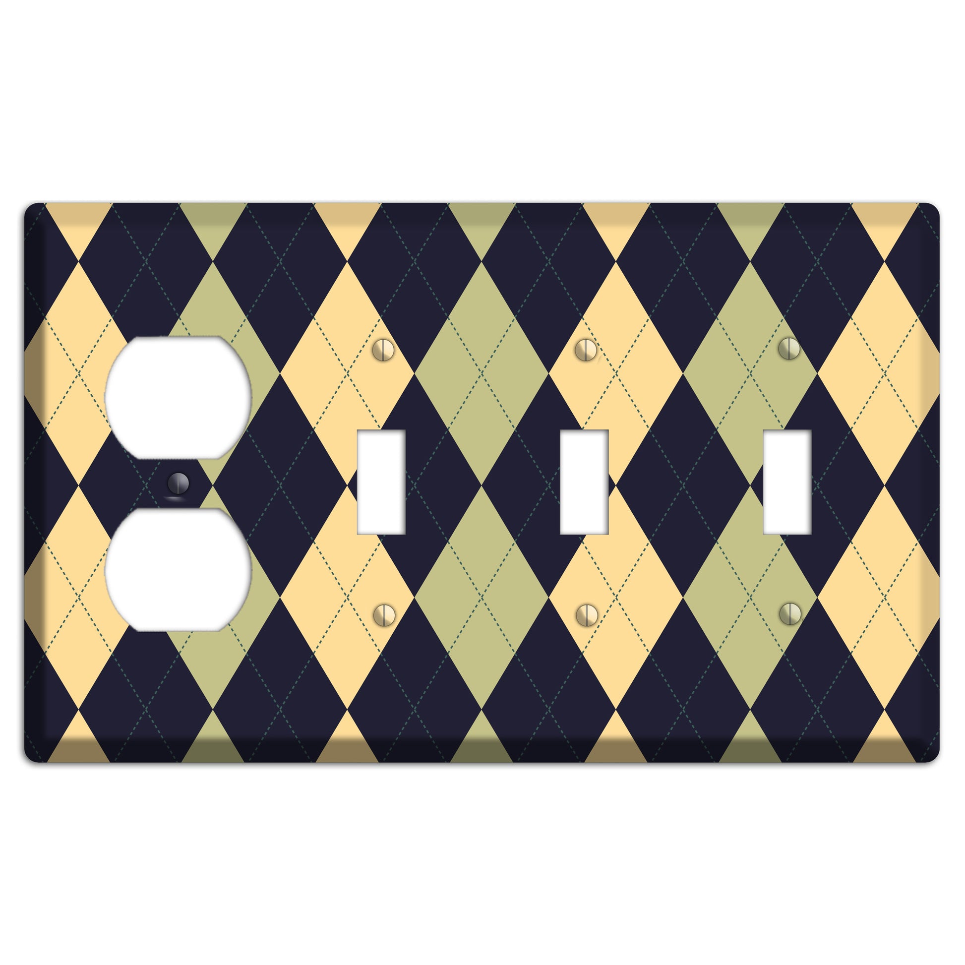 Yellow and Tan Argyle Duplex / 3 Toggle Wallplate