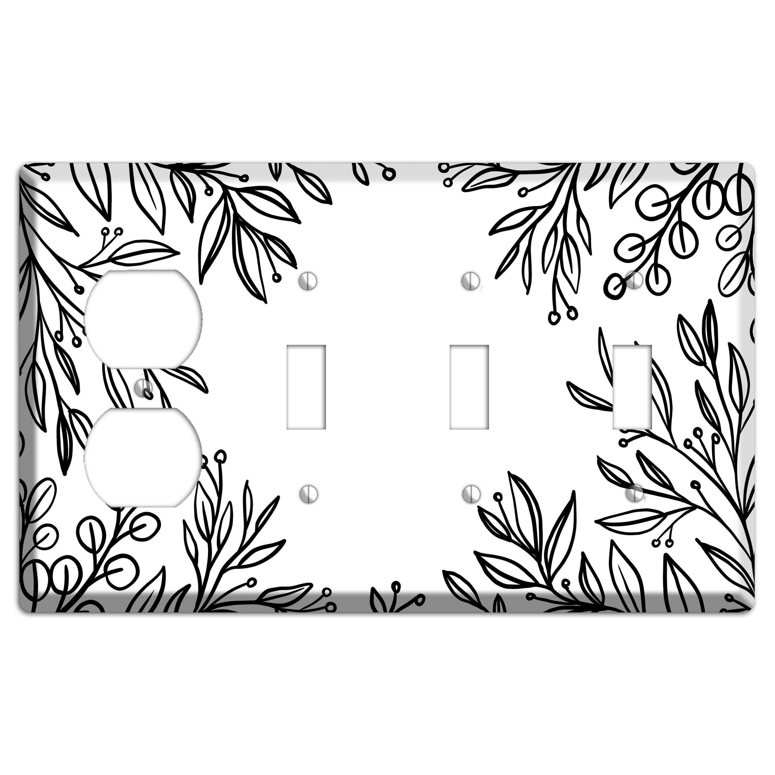 Hand-Drawn Floral 1 Duplex / 3 Toggle Wallplate