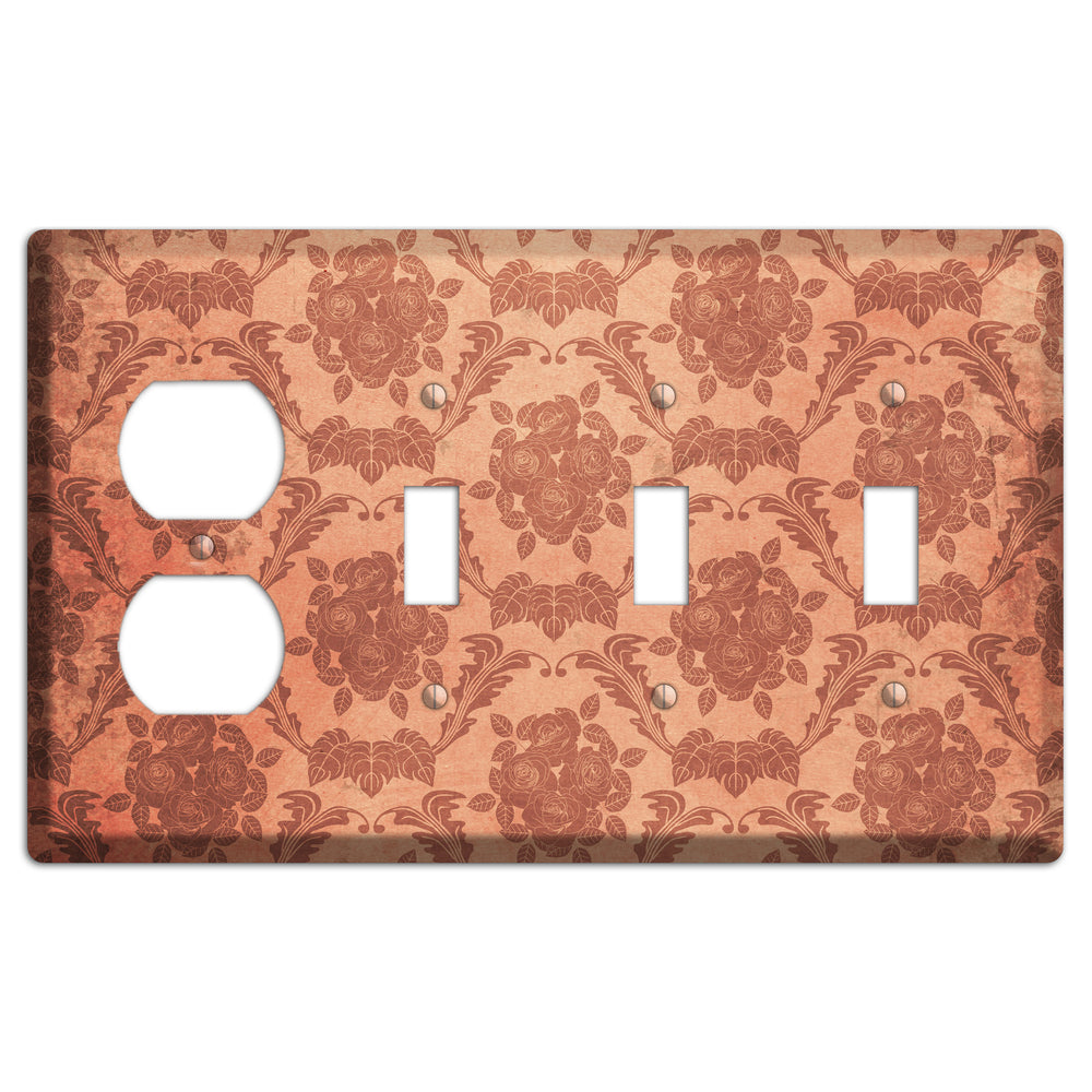 Contessa Vintage Rose Damask Duplex / 3 Toggle Wallplate