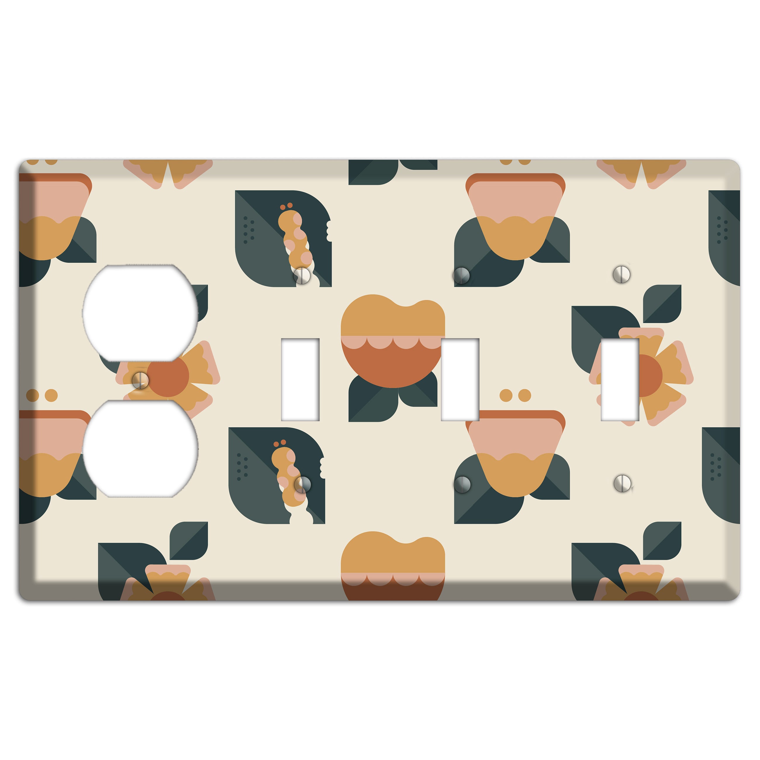 Retro Floral Caterpillar Duplex / 3 Toggle Wallplate