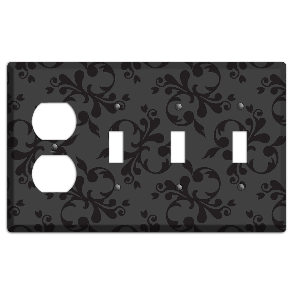 Grey Victorian Toile Duplex / 3 Toggle Wallplate