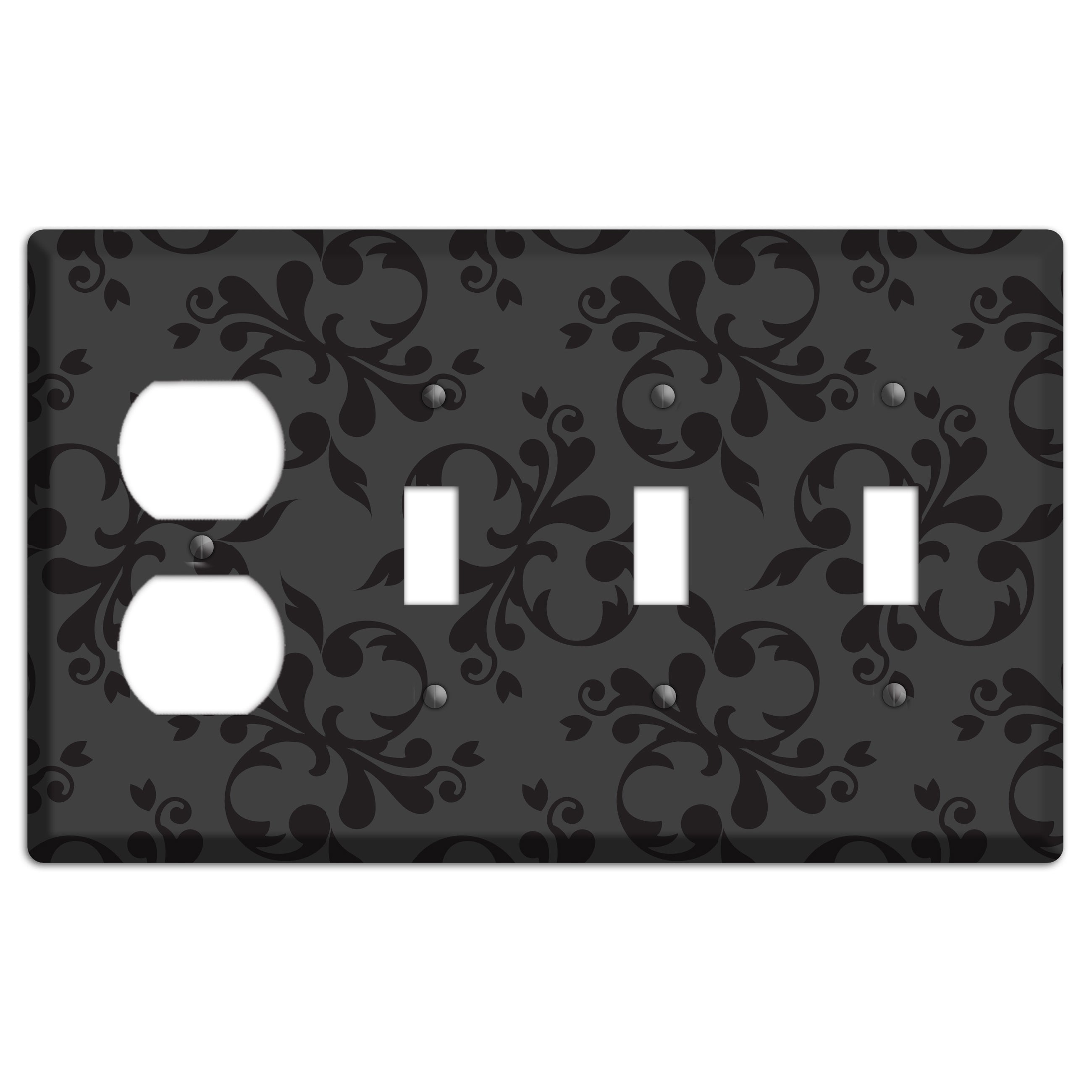 Grey Victorian Toile Duplex / 3 Toggle Wallplate