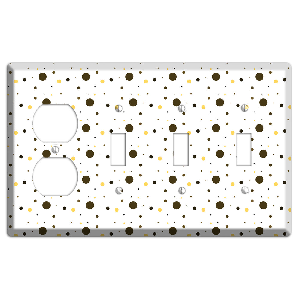 White with Black and Yellow Tiny Dots Duplex / 3 Toggle Wallplate