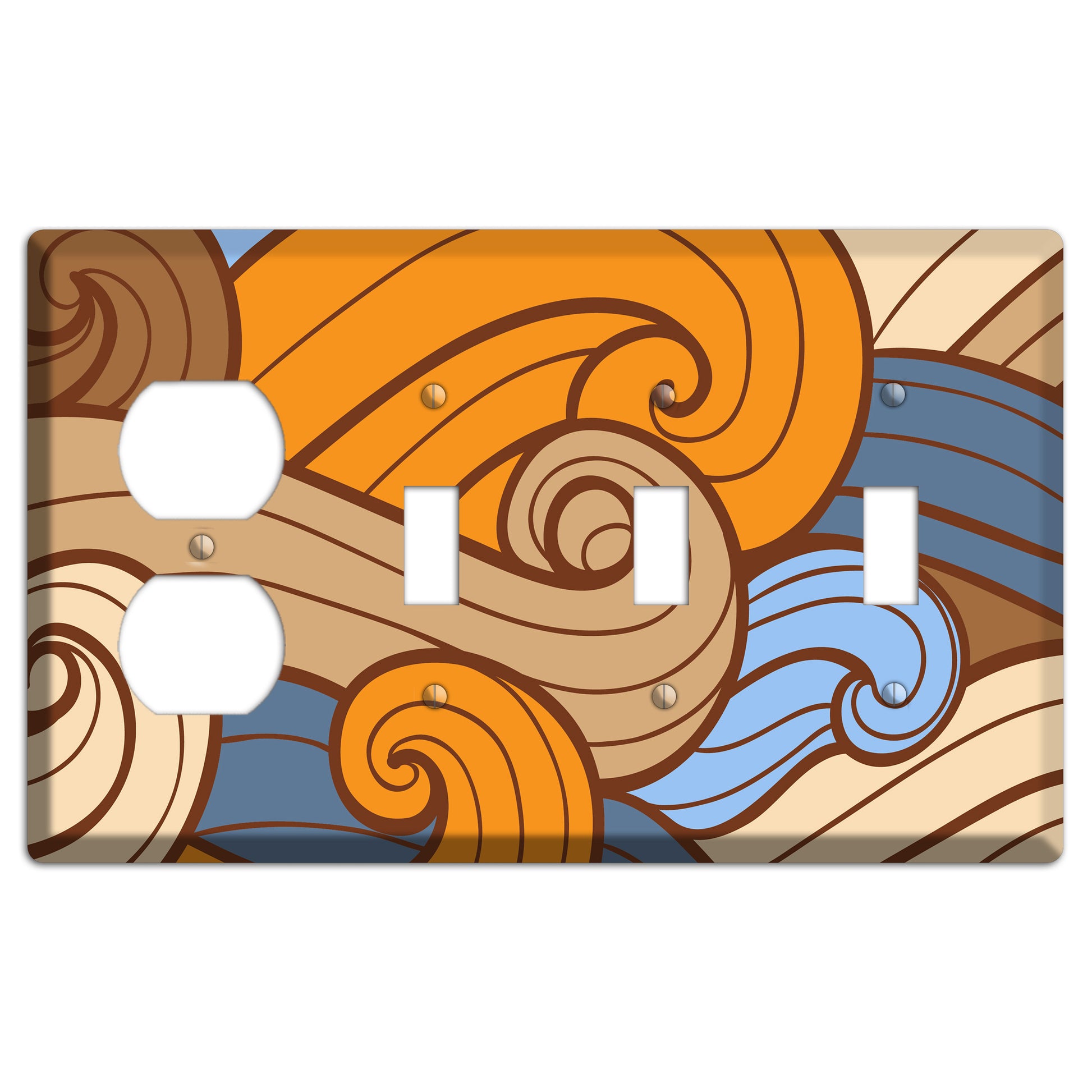 Abstract Curl Blue & Cream Duplex / 3 Toggle Wallplate