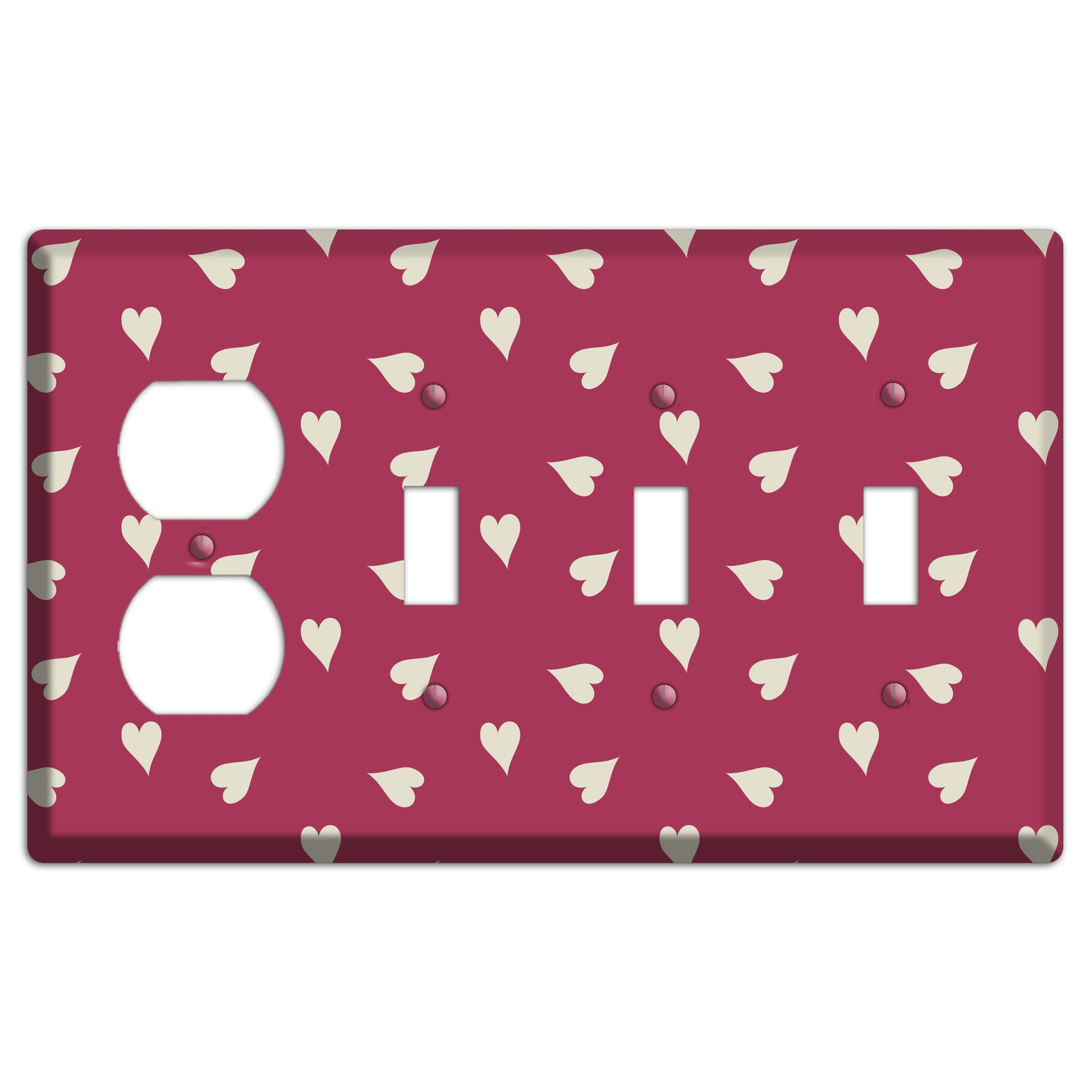 Fuschia with White Hearts Duplex / 3 Toggle Wallplate