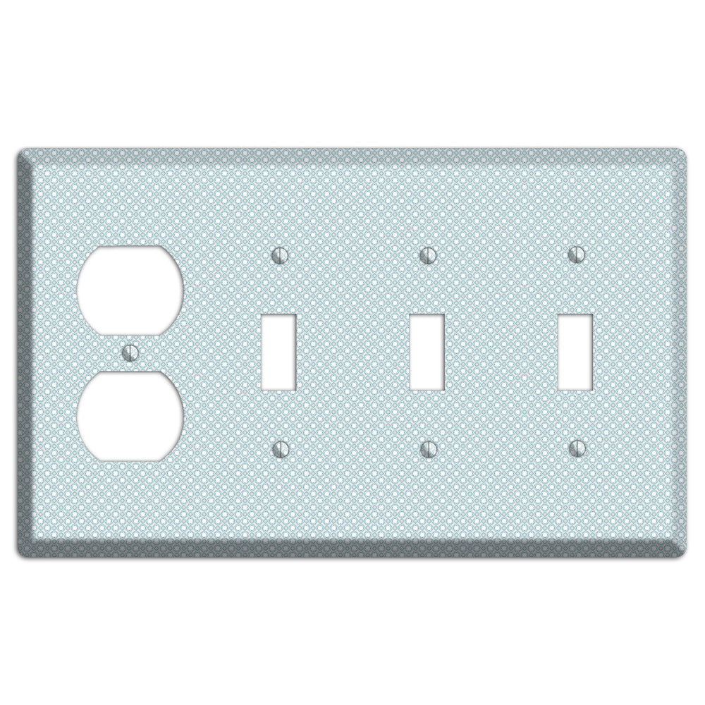 Light Blue Geometric Duplex / 3 Toggle Wallplate