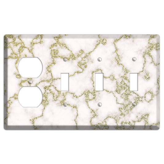 White and Gold Marble Shatter Duplex / 3 Toggle Wallplate