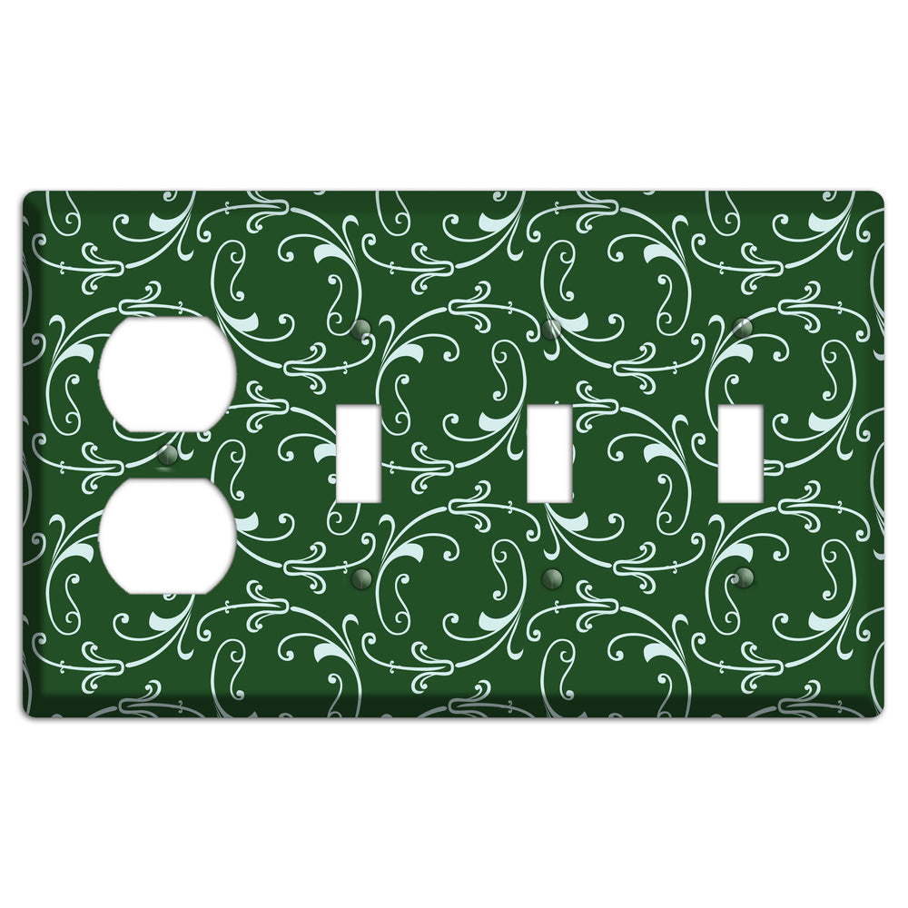 Green Victorian Sprig Duplex / 3 Toggle Wallplate