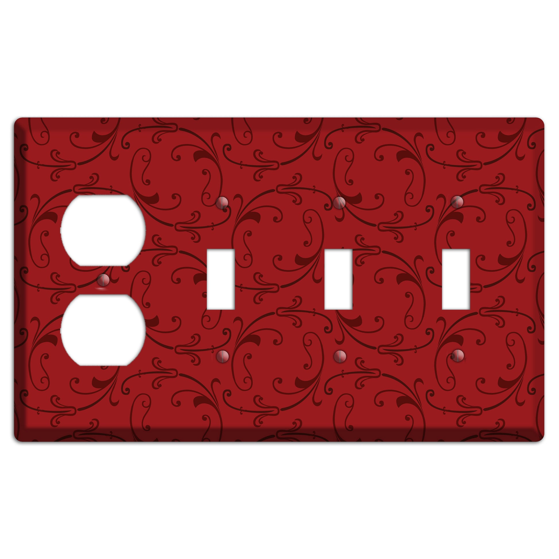 Red Victorian Sprig Duplex / 3 Toggle Wallplate