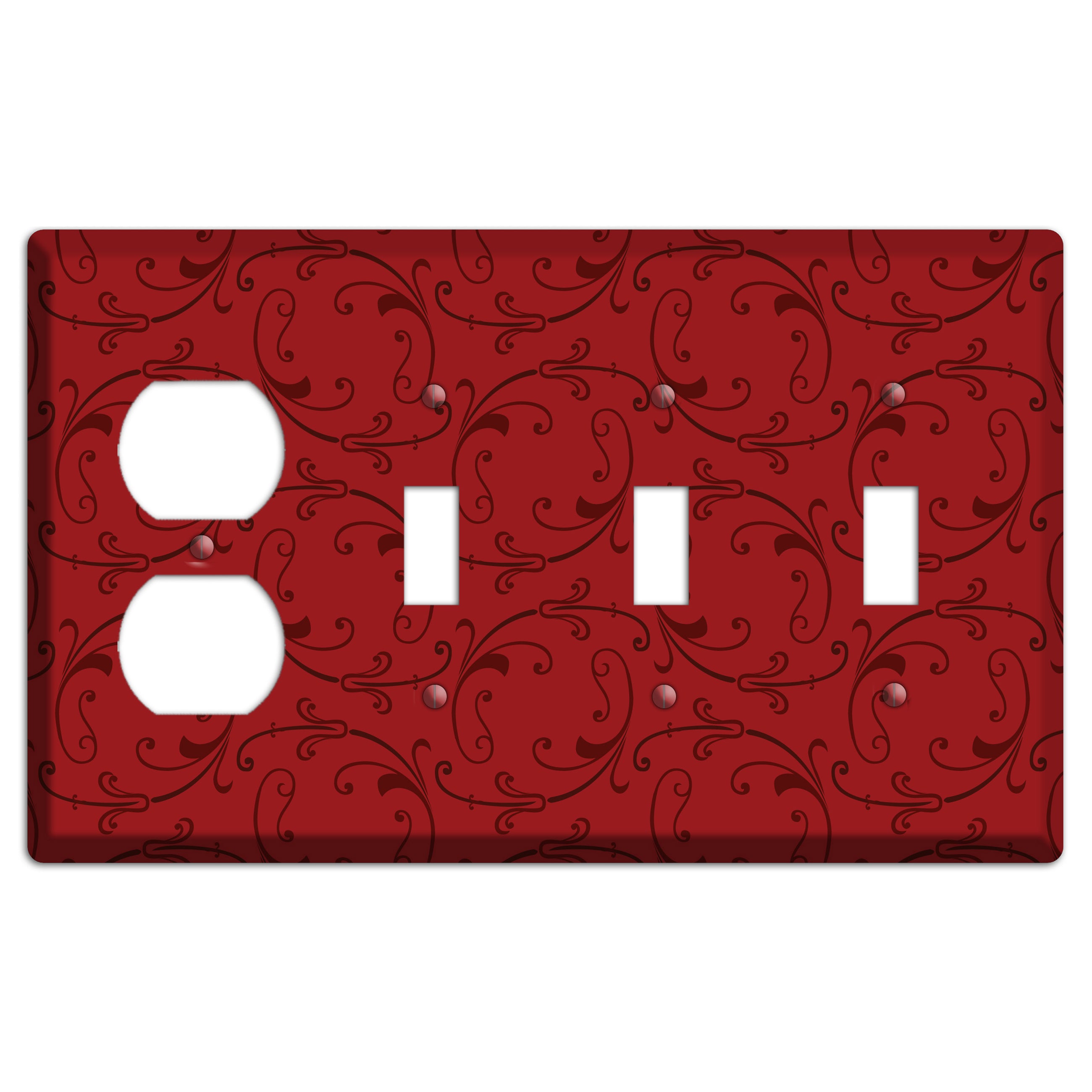 Red Victorian Sprig Duplex / 3 Toggle Wallplate