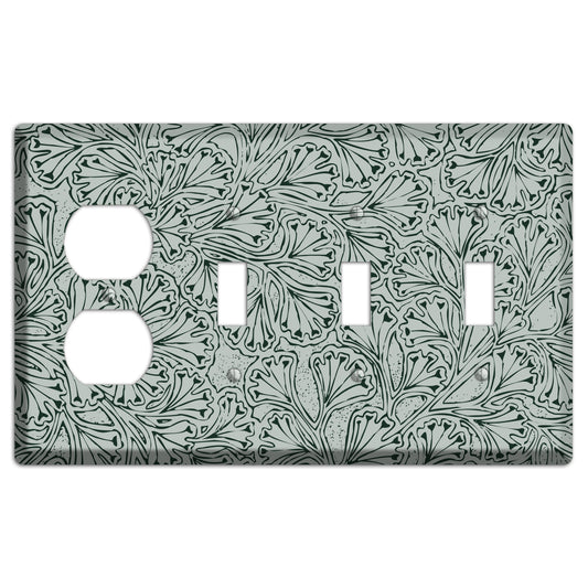 Deco Grey Interlocking Floral Duplex / 3 Toggle Wallplate