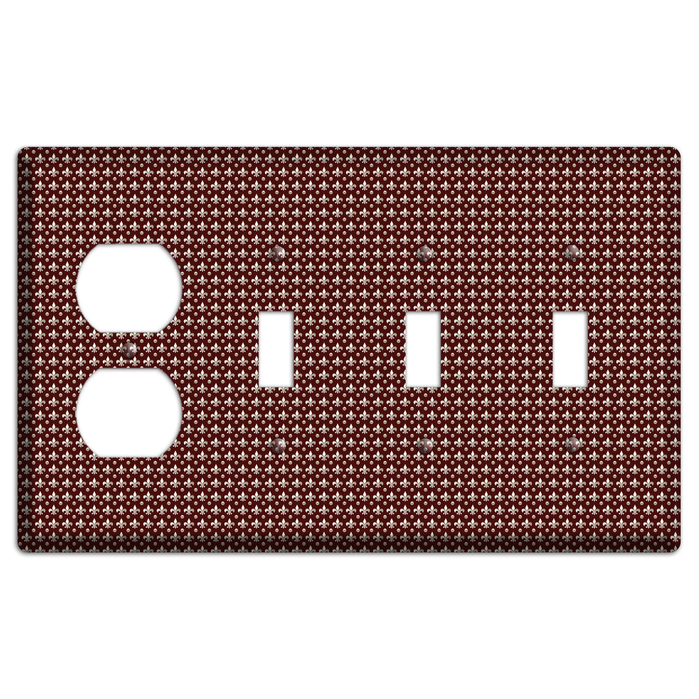 Brown Fleur de Lis Duplex / 3 Toggle Wallplate