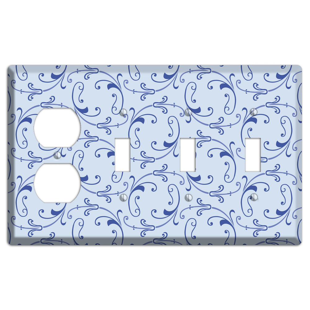 Light Blue Victorian Sprig Duplex / 3 Toggle Wallplate