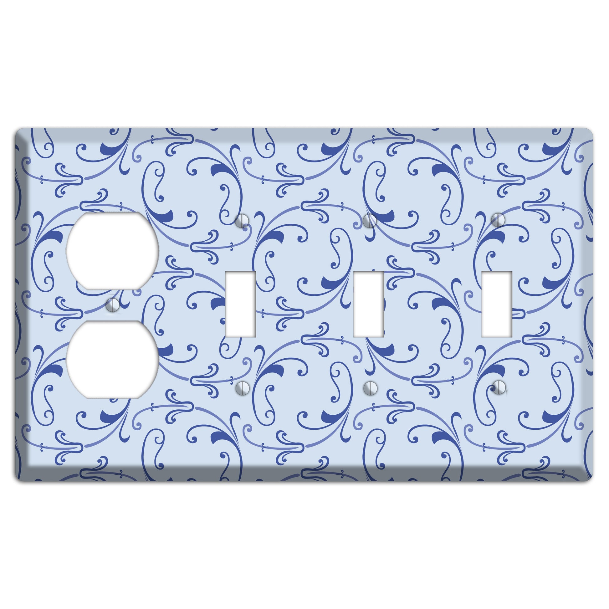 Light Blue Victorian Sprig Duplex / 3 Toggle Wallplate