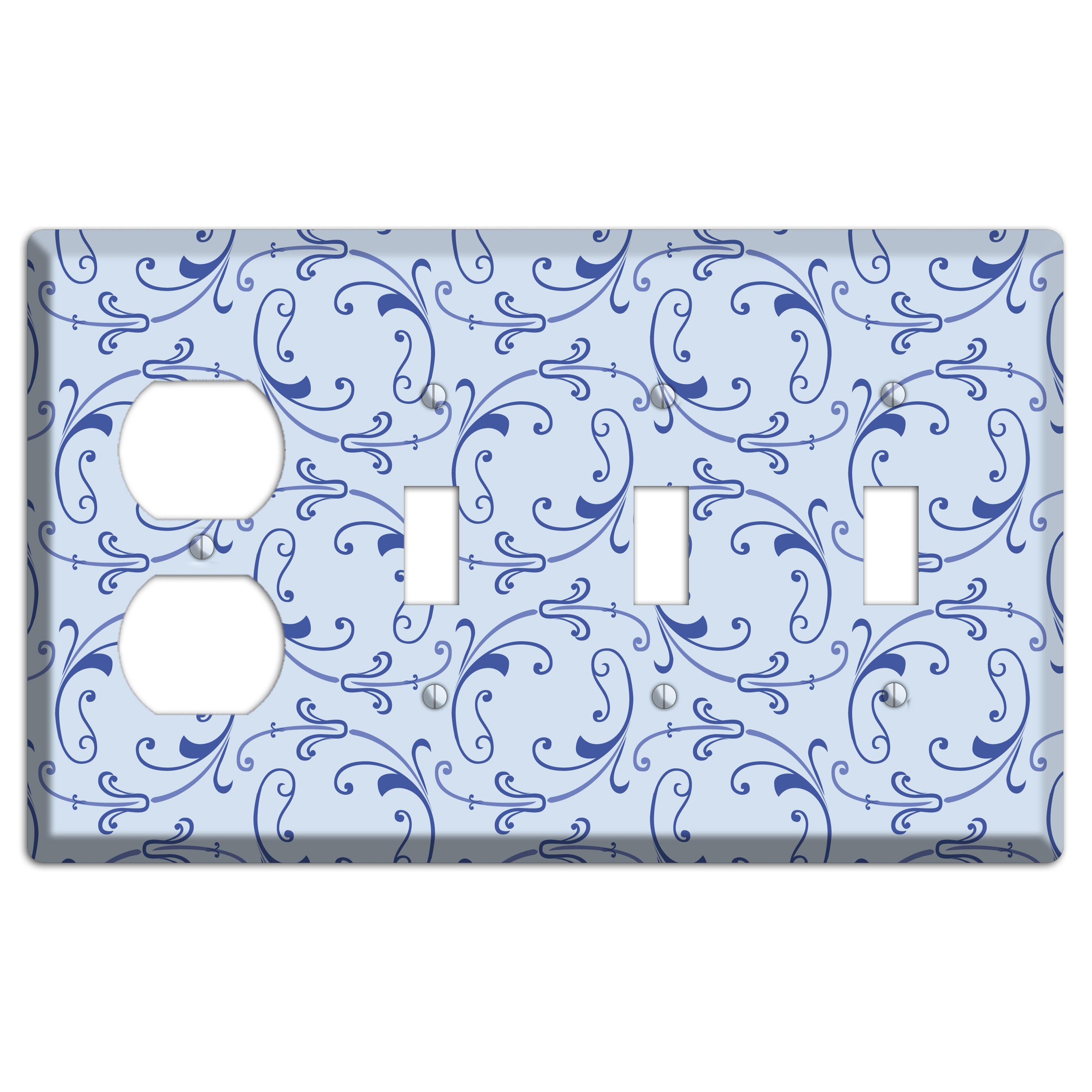 Light Blue Victorian Sprig Duplex / 3 Toggle Wallplate