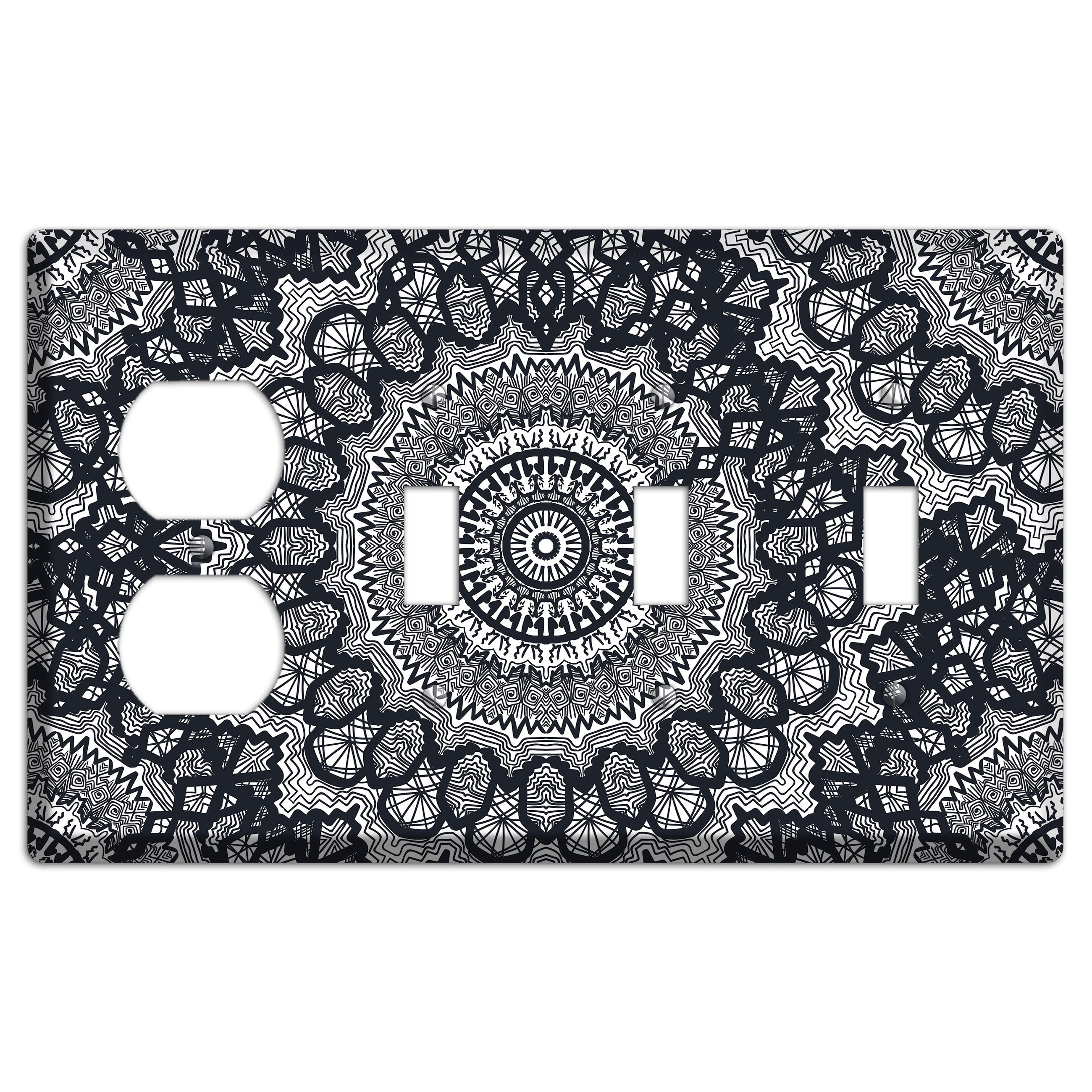 Mandala Black and White Style T Cover Plates Duplex / 3 Toggle Wallplate