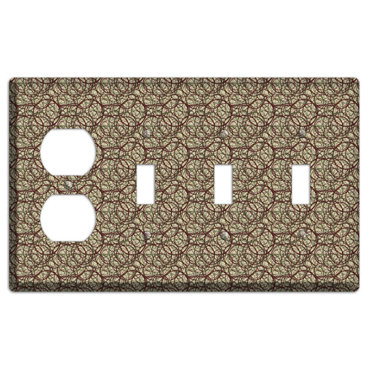 Brown and Burgundy Circles Duplex / 3 Toggle Wallplate