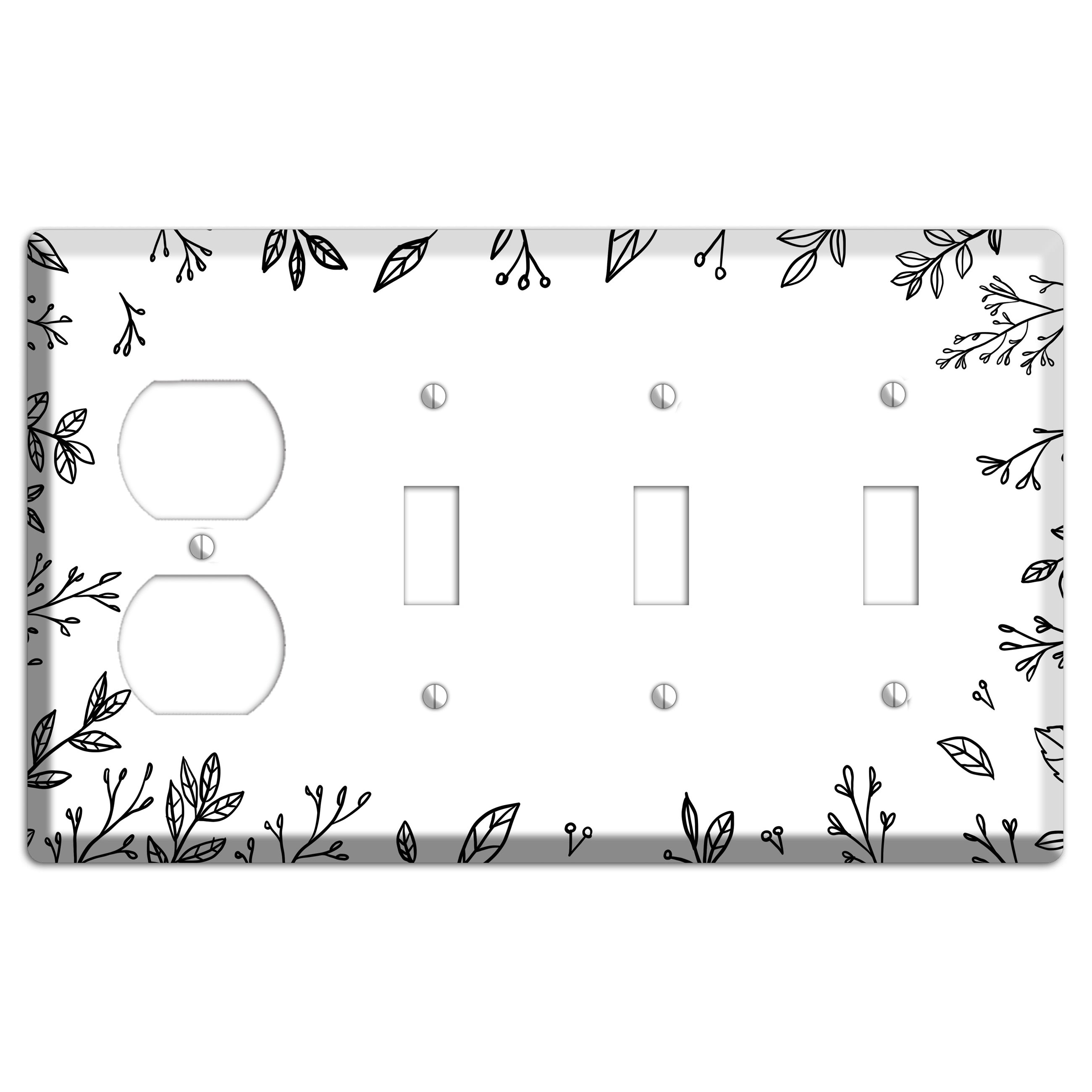Hand-Drawn Floral 29 Duplex / 3 Toggle Wallplate