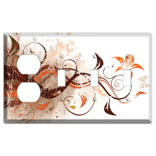 Brown Maroon Orange Swirl and Splatter Duplex / 3 Toggle Wallplate