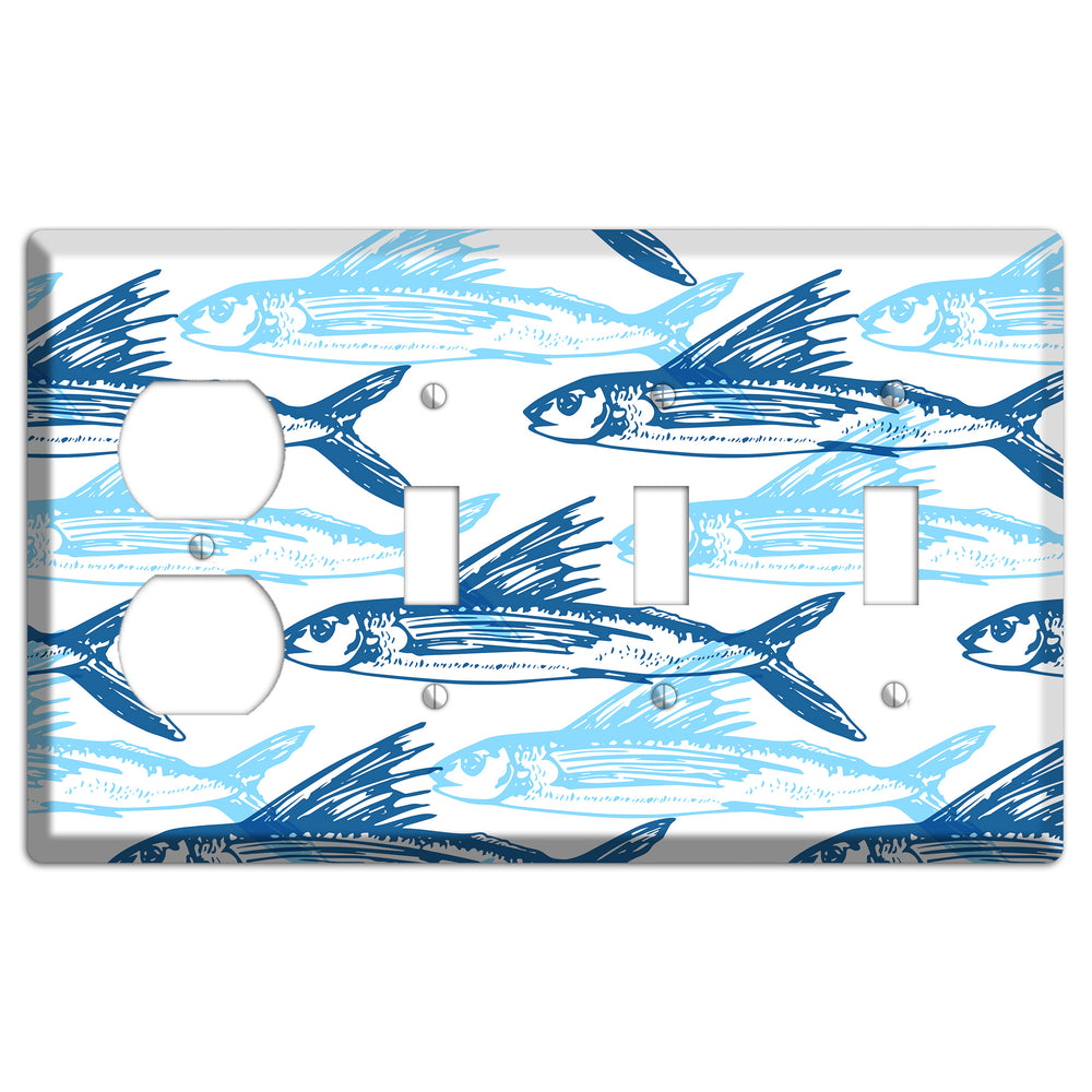 Multi-Blue Fish Duplex / 3 Toggle Wallplate