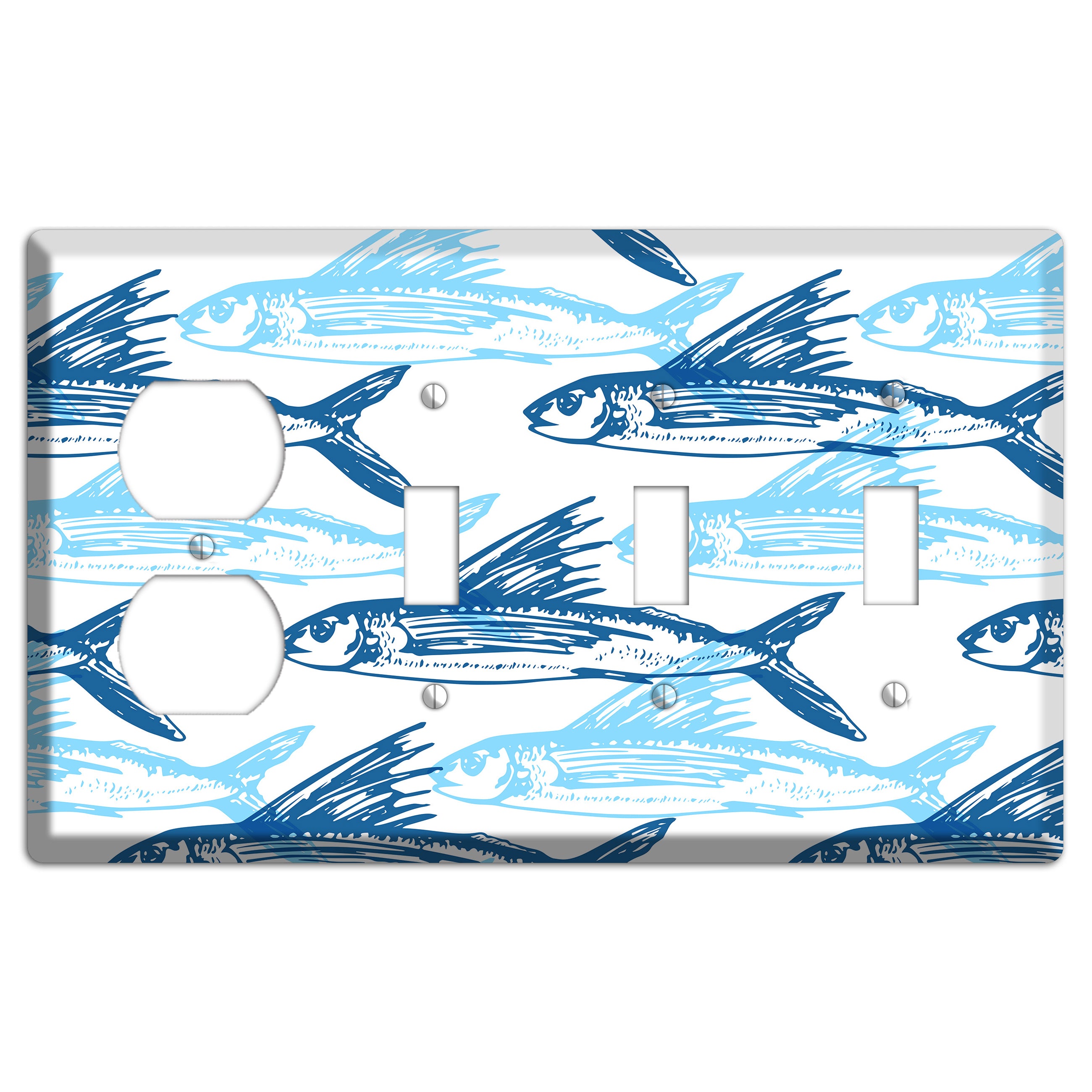 Multi-Blue Fish Duplex / 3 Toggle Wallplate