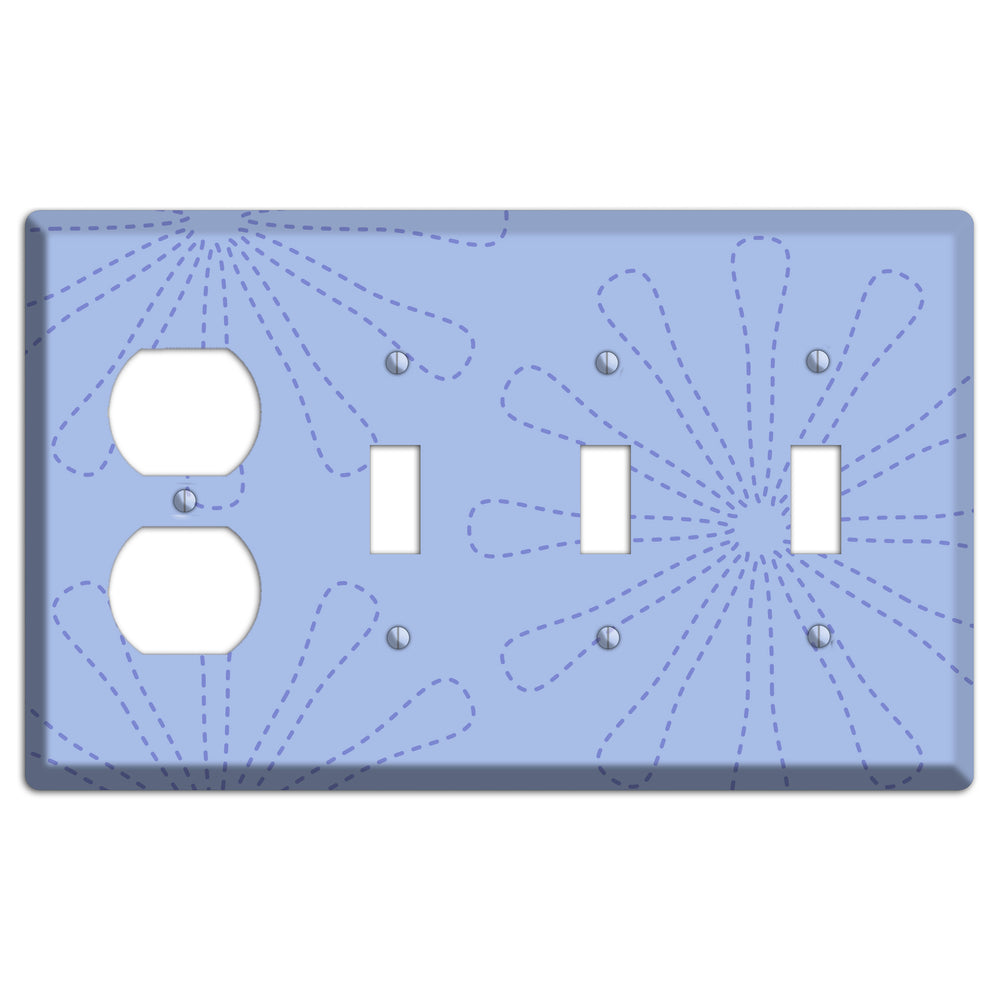Periwinkle Retro Stipple Floral Contour Duplex / 3 Toggle Wallplate